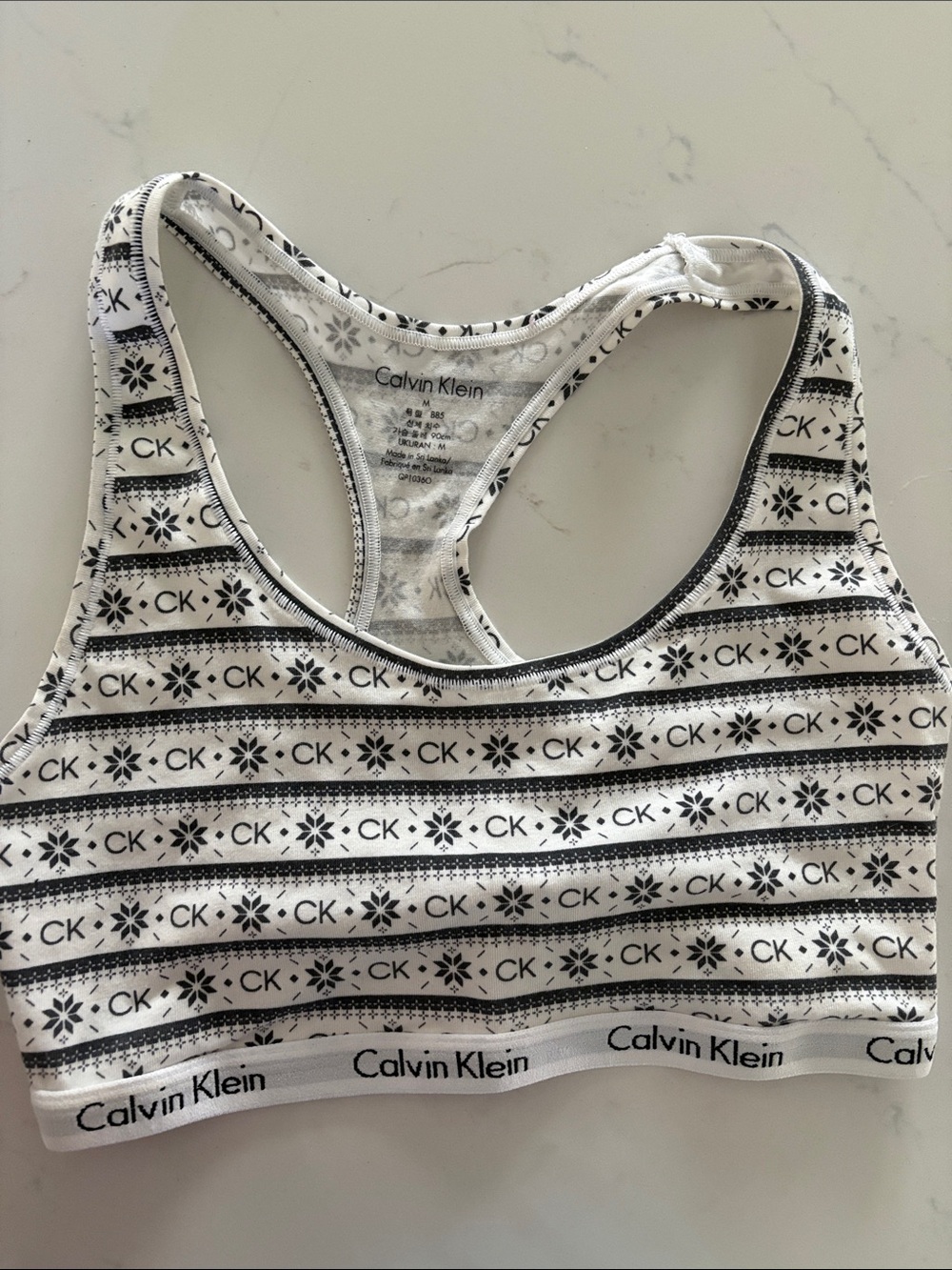 Calvin Klein White & Black Patterned Racerback Bralette